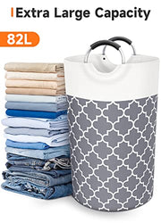 Large Laundry Basket 82L Tall Collapsible Hamper with Handles for Dorm Grey