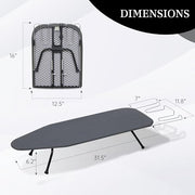 ZOES HOMEWARE Metal Mesh Panel Tabletop Ironing Board | Foldable Iron Board | Heavy Duty Small Iron Board with Heat Resistant Cover and 100% Cotton 8mm Thicken Pad | 31.5"x11.8"x6.2"