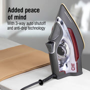 CHI Steam Professional Iron for Clothes with Vertical Steam Burst | Titanium Ceramic Soleplate, 300+ Steam Holes, 1700 Watts, 3-Way Auto Shutoff, XL 10' Cord