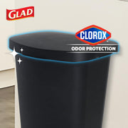 Glad Trash Can with Clorox Odor Protection | Plastic Bin, 13 Gal, Black | Kitchen Waste Bin | Hands Free with Step On Foot Pedal and Garbage Bag Rings