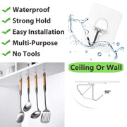 Adhesive Wall Hooks No Drill Clear Heavy Duty, 13LB Sticky 12 Pack | Waterproof Transparent Sticky Hooks for Hanging, 13lbs Max Load No Damage,Ideal for Towel,Coat,Bathroom,Kitchen,Home