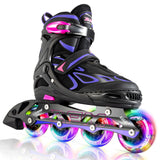 2PM SPORTS Adjustable Inline Skates for Kids, Youth and Adults | Reinforced aluminum frame; lateral support; beginner friendly; triple closure; light-up wheels; 2 non-woven bags
