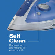 Hamilton Beach Steam Iron For Clothes With Adjustable Steam Settings | Scratch-Resistant Durathon Soleplate | 8’ Retractable Cord | 3-Way Auto Shutoff | Anti-Drip | 1500 Watts | Blue
