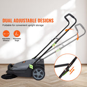 VEVOR Walk-Behind Hand Push Floor Sweeper with 25.6" Sweeping Width | Non-Electric, 5-Gallon Waste Container, Angle & Height Adjustable Folding Handle, Manual Floor Sweeper for Walkway Yard Patio