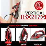 Utopia Home Steam Iron - 1800W Non-Stick Soleplate (Black-Red, Classic) | Nonstick Soleplate With Auto-Off Safety Feature - Adjustable Thermostat Control, Variable Steam Control, Self-Clean
