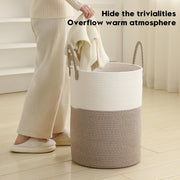 Laundry Basket Hamper Tall Rope Storage Woven for Blanket Toys Dirty Clothes in Living Room Bathroom Bedroom White & Brown 60L/15.8Gal