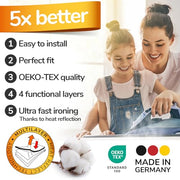 Super Soft Ironing Board Cover and Pad – 50% Faster Ironing with Heat Reflection Technology, Thick Natural Cotton, Heavy-Duty & Scorch Resistant – Made in Germany – 15x54 Standard Size