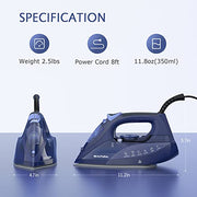 BEAUTURAL Steam Iron for Clothes with Ceramic-Coated Soleplate, 1500 Watts | Burst of Steam, 3-Way Auto-Off, Anti-Drip and Anti-Calcium, Self-Cleaning, Easy Temperature Control, Pefect for Home Use