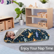 Primlect Toddler Nap Mat with Pillow, Thickened Extra Large Sleeping Bag | 55''x35'' Sleeping Mat with Blanket, Washable, Roll up, Perfect for Daycare, Preschool, Kindergarten, Boys, Dinosaur