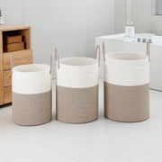 Laundry Basket Hamper Tall Rope Storage Woven for Blanket Toys Dirty Clothes in Living Room Bathroom Bedroom White & Brown 60L/15.8Gal