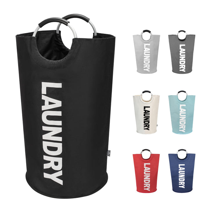 DOKEHOM 90L Large Laundry Basket Bag, Collapsible Tall Hamper, Black | Freestanding tall washing bin & foldable laundry bag. High-capacity clothes storage basket with durable sturdy handles