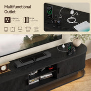 70" Fluted TV Stand for 80 Inch TV, Entertainment Center with Power Outlet & LED Lights