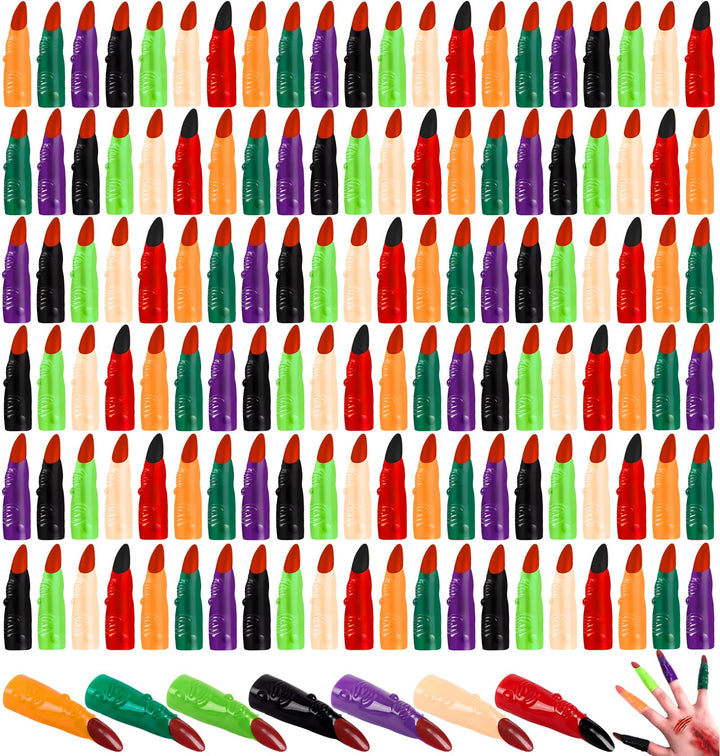 Zenoble 161PCS Halloween Witch Fingers 7 Colors Fake Witch Fingers Claws Nails Colorful Plastic Finger Pointers for Reading Halloween Cosplay Costume Party Decorations