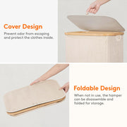 Lifewit 105L Large Laundry Basket with Lid, Removable Bags, Beige | Foldable Laundry Hamper with Bamboo Handles, Tall Laundry Bin, Dirty Clothes Hamper for Laundry Room, Bedroom, Bathroom, Dorm