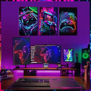 BGFCE Game Room Decor Posters Set of 3 - Neon Gaming Accessories Theme Canvas Wall Art, Gamer Console Paintings Picture Wall Decor for Children Youth Boys Bedroom 12x16 inch Unframed
