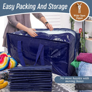 6 Pack Extra Heavy Duty Large Moving Bags with Strong Zipper, Dark Blue | Comfortable Handles, Sturdy & Durable Clothes Storage Bags Totes Bins, Blue Packing Moving Boxes for College Supplies