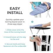 HOME GENIE Ironing Board Cover with Extra Thick Padding, 15x54, Blue