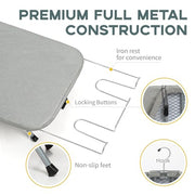 RAINHOL Gray Mini Tabletop Ironing Board 31"x12" | Metal Foldable with Iron Rest, Heat Resistant Cover for Travel Small Space