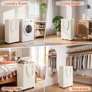 Slim Laundry Hamper with Wheels,20 Gal (75L) Rolling Laundry Basket with lid and wheels Clothes Hamper Foldable Tall Dirty Clothes Basket Sturdy Collapsible Clothes Hamper for Dorm,Laundry Room