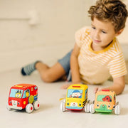 Melissa & Doug K's Kids Pull-Back Town Vehicle Set - Baby Toys Set with 4 Soft Toy Cars and Trucks, Surface Washable with Removable Wheels, Learning Toys for Babies and Toddlers