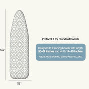 UniSimp Ironing Board Cover and Pad, Standard Size 15x54, Geometric | 6mm Extra Thick Padding, Cotton Cover, 2 Adjustable Elastic Fasteners, Heavy Duty, Scorch and Stain Resistant, Elastic Edge