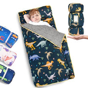 Primlect Toddler Nap Mat with Pillow, Thickened Extra Large Sleeping Bag | 55''x35'' Sleeping Mat with Blanket, Washable, Roll up, Perfect for Daycare, Preschool, Kindergarten, Boys, Dinosaur