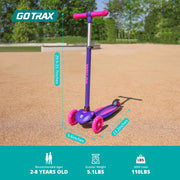 Gotrax KS1 Kids Kick Scooter, 3 Wheels for Boys & Girls 2-8, Gifts | LED Light-Up Wheels, 3 Adjustable Handlebar, Easy Assembly, Lightweight, Wide Anti-Slip Deck, Lean to Steer, Max Load 110 lbs
