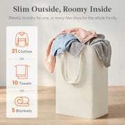 Lifewit Slim Collapsible Laundry Basket with Handles, 50L, Beige | Narrow Laundry Hamper for Dirty Clothes, Tall Thin Laundry Bin, Small Clothes Hamper for Bathroom, Bedroom, RV, Dorm