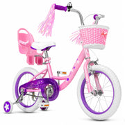 Yventix 14 16 Inch Kids Bike Girls Toddle Bicycle Ages 3-7 Training Wheels | High Carbon Steel Frame, Training Wheels, Basket, Doll Seat, Hand & Coaster Brakes, Chain Guard, Adjustable Seat & Handlebar