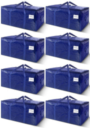 8 Pack Extra Heavy Duty Large Moving Bags with Strong Zipper & Carrying Handles, Sturdy Clothes Storage Bags Totes Bins, Packing Bag Move Boxes College Moving Supplies, Dark Blue - 24 gal