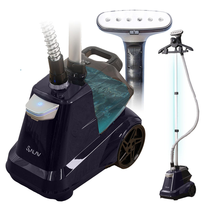 SALAV Heavy Duty Commercial Full-Size Garment Steamer with Foot Pedals and Extra Large 3L (101.5 oz) Water Tank, 1800 watts of Poweful Steam (Navy)
