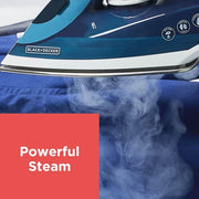 BLACK+DECKER Steam Iron for Clothes with Retractable Cord | Retractable-cord steam iron with anti-drip, vertical steam, auto clean and spray mist for easy ironing.