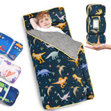 Primlect Toddler Nap Mat with Pillow, Thickened Extra Large Sleeping Bag | 55''x35'' Sleeping Mat with Blanket, Washable, Roll up, Perfect for Daycare, Preschool, Kindergarten, Boys, Dinosaur
