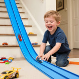 INKZOO Flex Tracks 15 Ft Starter Set Flexible Race Track for Kids 3+, Flexible Car Track Race Car Ramp Track Compatible with Diecast 1/64th Cars, Portable Rolls Up Race Tracks with Strong Suction Cups