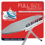 BKTD Full Size Ironing Board, Sturdy Frame, Heat Resistant Cover, Iron Rest | Stable Steel Construction, Wide Ironing Surface, Adjustable Height, Anti-Slip Feet, Foldable Design