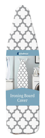 Whitmor Ironing Board Cover and Pad 15 x 54 in, Thick Padding | 6mm Thick Fiber Pad, Scorch Resistant, Elastic Edge, Fits Standard Size Boards, Secure Snug Fit, Medallion Gray