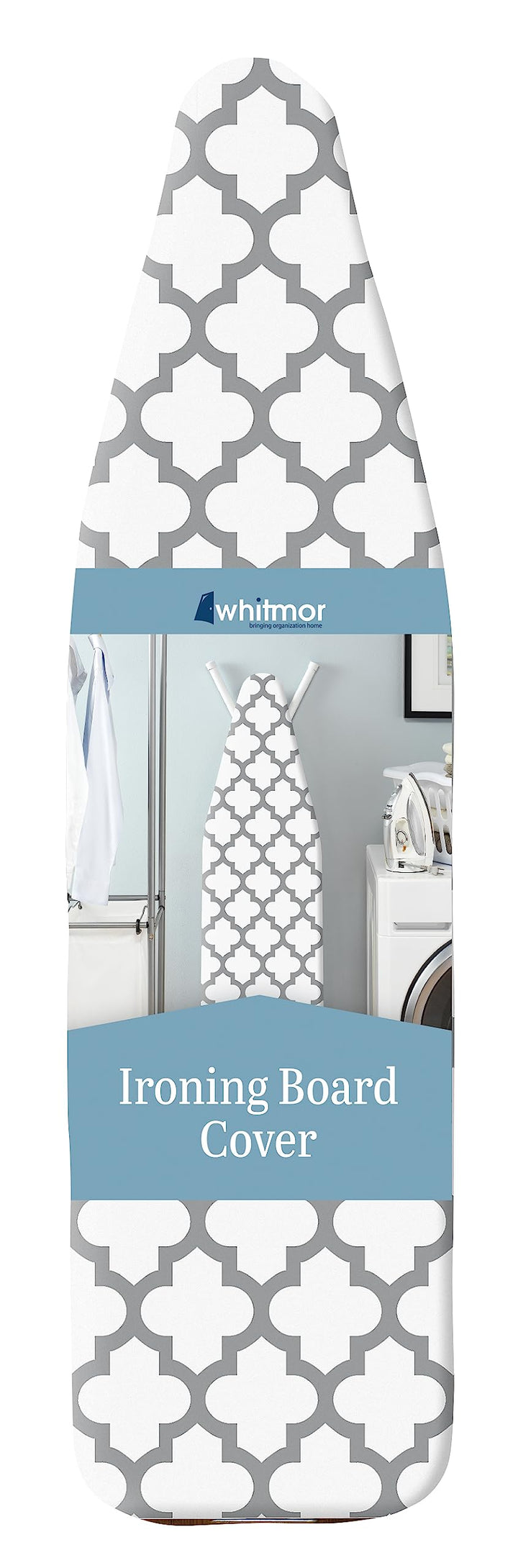 Whitmor Ironing Board Cover and Pad 15 x 54 in, Thick Padding | 6mm Thick Fiber Pad, Scorch Resistant, Elastic Edge, Fits Standard Size Boards, Secure Snug Fit, Medallion Gray