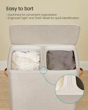 SONGMICS Laundry Basket, 170L Laundry Hamper with Lid, 2 Removable Bags | Easy Assembly Laundry Sorters, with Handles, 22.1 x 15.8 x 29.5 Inches, Cappuccino, BROSI Collection ULCB813L01