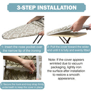 UniSimp Ironing Board Cover and Pad, Standard Size 15x54, Geometric | 6mm Extra Thick Padding, Cotton Cover, 2 Adjustable Elastic Fasteners, Heavy Duty, Scorch and Stain Resistant, Elastic Edge