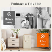 Lifewit Slim Collapsible Laundry Basket with Handles, 50L, Beige | Narrow Laundry Hamper for Dirty Clothes, Tall Thin Laundry Bin, Small Clothes Hamper for Bathroom, Bedroom, RV, Dorm