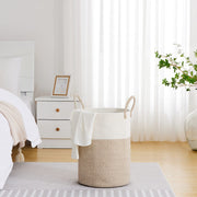 VIPOSCO 58L Tall Woven Laundry Basket Hamper, White Brown | Cotton rope laundry hamper, collapsible wicker basket, storage for blanket, toys, dirty clothes, for bedroom, bathroom