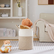 VIPOSCO 58L Tall Woven Laundry Basket Hamper, White Brown | Cotton rope laundry hamper, collapsible wicker basket, storage for blanket, toys, dirty clothes, for bedroom, bathroom