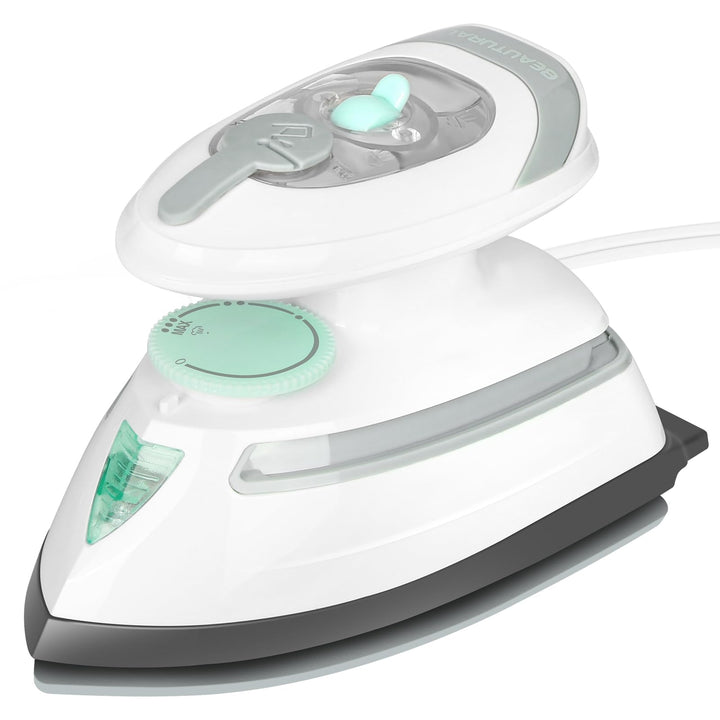 BEAUTURAL Mini Travel Steam Iron for Clothes with Dual Voltage, White | Non-Stick Soleplate and Cord Storage, Easy Temperature Control, Ideal for Sewing, Quilting and Handcraft
