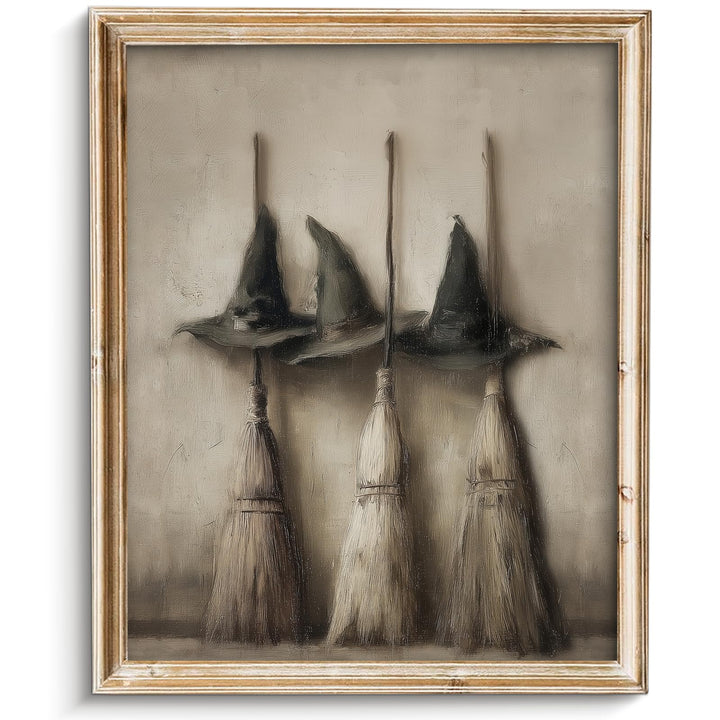 Vodefoad Vintage Witch Hats and Brooms Print, Spooky Gothic Halloween Decor, Halloween Home Decor Wall Art, Retro Moody Halloween Wall Art for Gallery, Living Room, Bathroom, Bedroom,Holiday Gift - 8x10Inch Unframe