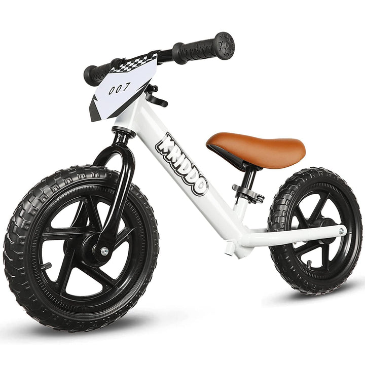 KRIDDO Toddler Balance Bike 2 Year Old, Gift for 2-3 Boys Girls, Adjustable | 2 Year Old Boy Birthday Gift, Easy to Assemble, Personalized Plate with 3 Sticker Sets, White