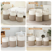 Laundry Basket Hamper Tall Rope Storage Woven for Blanket Toys Dirty Clothes in Living Room Bathroom Bedroom White & Brown 60L/15.8Gal