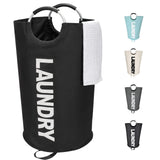Maxsilan 90L Large Laundry Basket Bag, Collapsible Tall Hamper, Black | Freestanding tall laundry bag & foldable washing basket. Large capacity clothes storage bin with durable sturdy handles