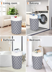 Large Laundry Basket 82L Tall Collapsible Hamper with Handles for Dorm Grey