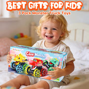 Monster Truck Toys Dinosaur Cars, Press and Go Light Up Cars for Toddlers | LED Wheels Dino Truck Toys for Toddler Boys Girls Gifts, Dinosaur Cars for 2 Year Old Boy Christmas Birthday Gifts