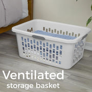 Large Plastic Laundry Basket, 70L, White, Ventilated, with Grip Handles, Rectangular Cloths Hamper for Home, Dorm, Bathroom